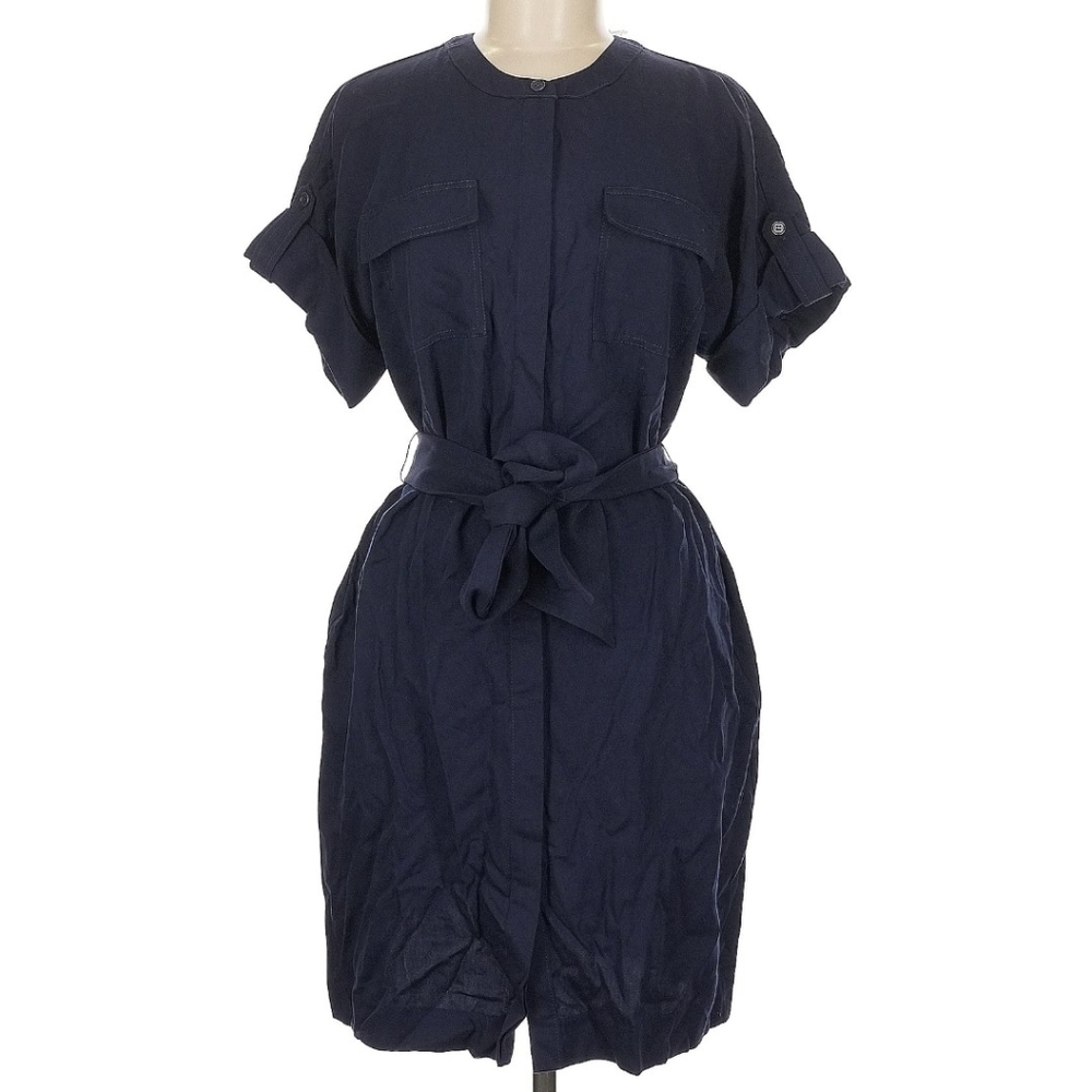 Tina Turk Navy Short Sleeve Belted Dress